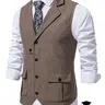 Men's Solid Button Front Pocket Suit Vest, Regular Fit Casual Formal Wear Fitted Lapel Sleeveless Suit Vest for Work Office Business, Career Wear, Men's Clothes for All Seasons