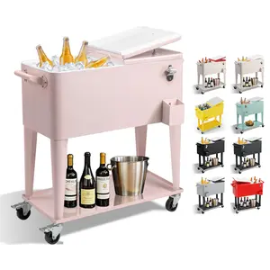 Ubesgoo 80 Quart Rolling Ice Chest, Portable Bar Beverage Cooler With Catch Basin, Bottom Storage Tray And Bottle Opener For Patio Party BBQ Beach Event, Ice Cubes Can Be Refrigerated For 48 Hours, With Wheels And Drain Pipe