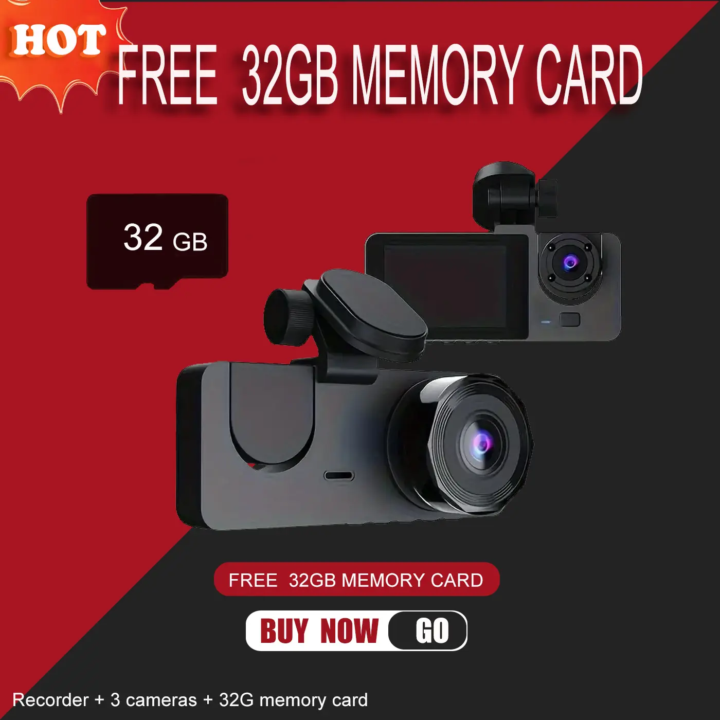 Dash Camera for Cars,1080P Car Camera Front Rear with 32GB Card,Built-in Super Night Vision,2.0'' IPS Screen,170°Wide Angle,WDR, 3cameras，24H Parking Mode, Loop Recording