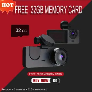 Dash Camera for Cars,1080P Car Camera Front Rear with 32GB Card,Built-in Super Night Vision,2.0'' IPS Screen,170°Wide Angle,WDR, 3cameras，24H Parking Mode, Loop Recording