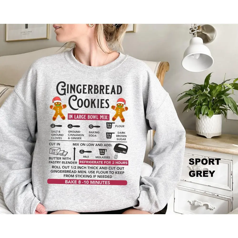 Gingerbread Cookie Recipe Sweatshirt,  Christmas Cookie Hoodie Cute Holiday Crewneck, Gingerbread Cookie Recipe Sweatshirt,  Christmas Cookie Hoodie, Cute Holiday Crewneck, Gingerbread Sweatshirt, Baking Preppy Crewneck, North Pole Milk Cookie Co
