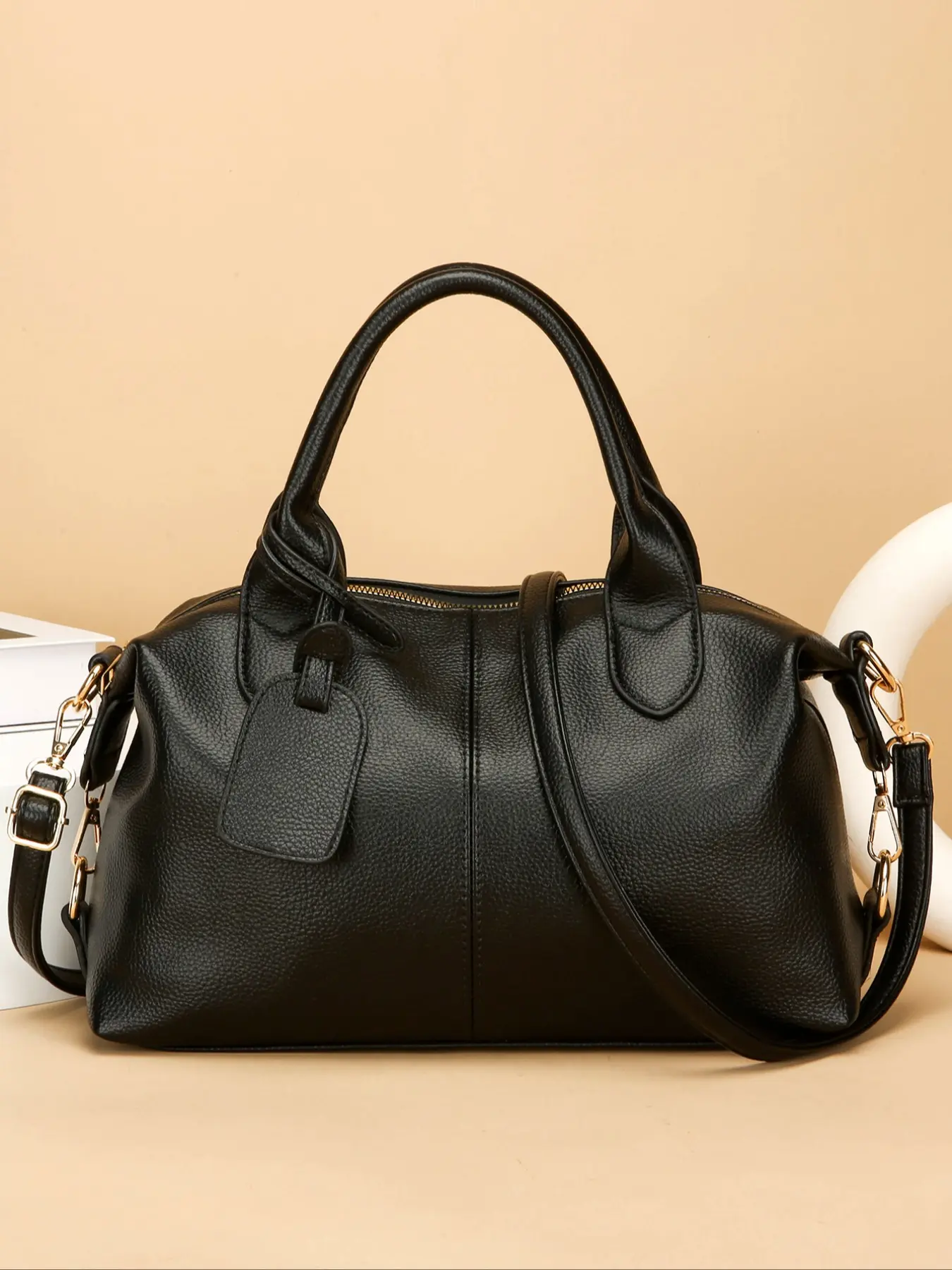 Women's Soft Leather Large Capacity Boston Bag, Casual Commuter Tote, Handheld Shoulder Crossbody Bag, Fashion Versatile New Ladies' Bag, Handbag Shoulder Bag, Fashion Bags