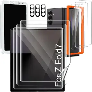 Milomdoi 9 in 1 Screen Protector for Samsung Galaxy Z Flip 7, 3 Inside Flexible Film + 3 Front Tempered Glass + 3 Camera Lens Protector Accessories with Installation Frame,Clear