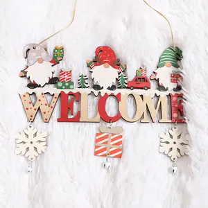 Wooden Christmas Decoration, Cartoon Snowman Bell Door Sign Ornament, Forest Elderly Man Design, Holiday Home Decor Accessory