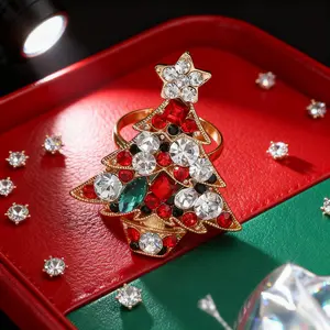 Charming Cubic Zirconia Christmas Tree Ring! Cute Colorful Adjustable Jewelry