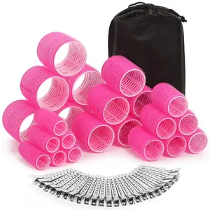 Rollers Hair Curlers 49 Pcs Set with 24 Self Grip Rollers 4 Sizes & 24 Clips for Long Medium Short Thick Hair Volume Styling with Storage Bag