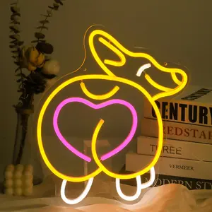 Corgi Neon Sign, , 14.9 x 12.9 inches, USB , Modern Decorative Signage with Pink Heart for Home, Office Wall Decor, Pet Shop, Birthday Gifts