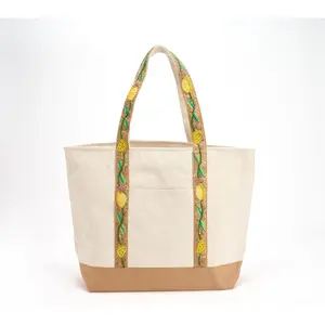 America & Beyond Embellished Zip Top Canvas Tote