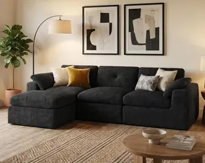 111.5" Oversized Cloud Sectional Couches for Living Room, Modular Sectional Sofa with Movable Ottoman, Convertible L Shaped Couch, 4-Seat Chenille Deep Seat Sofa for Apartment, Black