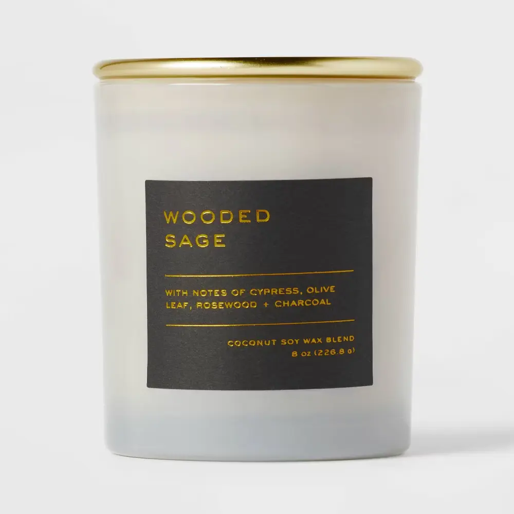 Black Label Wooded Sage Candle - 8oz Lidded Glass Jar | Soy & Coconut Wax Blend, 30-Hour Burn Time, Fresh Sage & Earthy Notes Aroma