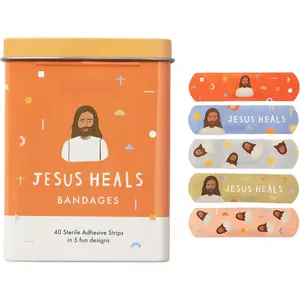 Original Jesus Heals Bandages, Kids Adhesive Bandages, Band-Aid for Kids (2 Bandage Tins)