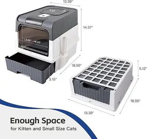 Enclosed Totally Cat Litter Box with Lid, Kitty Litter Boxes with Anti-Splashing Easy to Clean Drawer Type Tray, Premium Covered Kitten Litter Box, Front Entry Top Exit, 18.5x14.4x13.4 Inches
