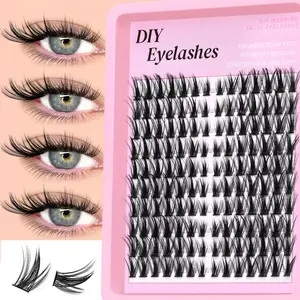 GROINNEYA 10 Rows Mixed Length C-Curly Eyelash Clusters Wispy Cluster Lashes, Doll False Eyelashes Natural Cross DIY Lash Extension, DIY Eyelash Extensions, Suitable For All eye shapes, Daily Makeup, Beginner-friendly