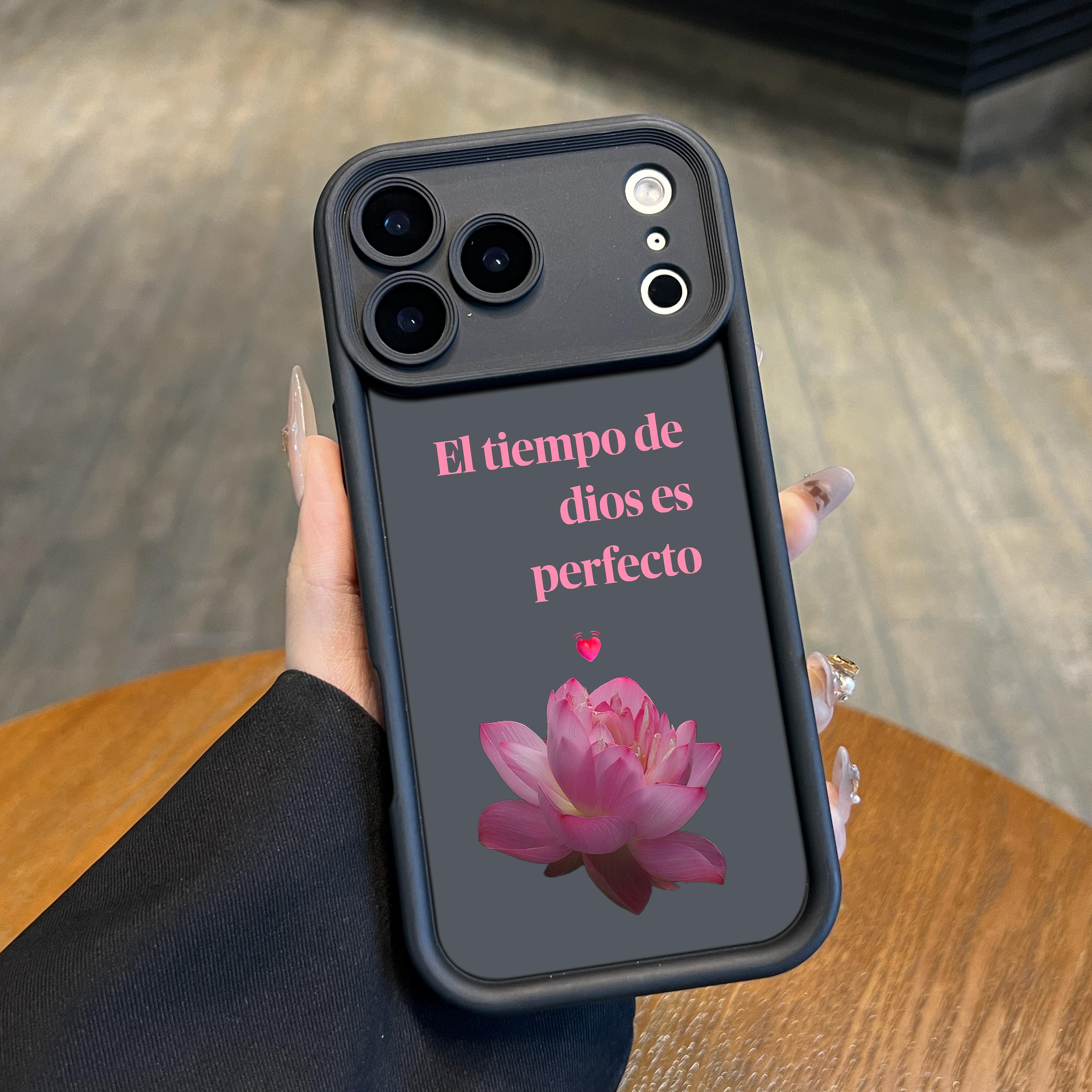Elegant Lotus Design Lanyard Phone Shell El Tiempo De Dios Es Perfecto for iPhone Samsung 17Pro Max Air 16 15Plus 14 13 12 11 XR XS Galaxy S25 S24 S23 S22 A71 A56 A55 A54 A53 A52 Luxury Matte Texture Religious Birthday Gift For Her .NN131