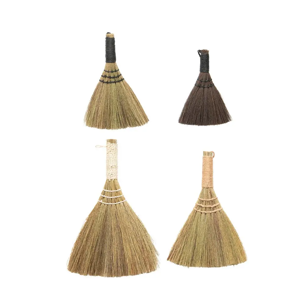 Straw Whisk Broom with Neutral Colored Yarn Wrapped Handle