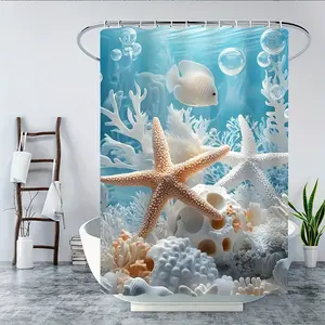 Ocean Themed Shower Curtain, Suitable for Home Decor, Includes Hooks, 72 X 72 Inch Waterproof Fabric Bath Curtain Restroom Gifts