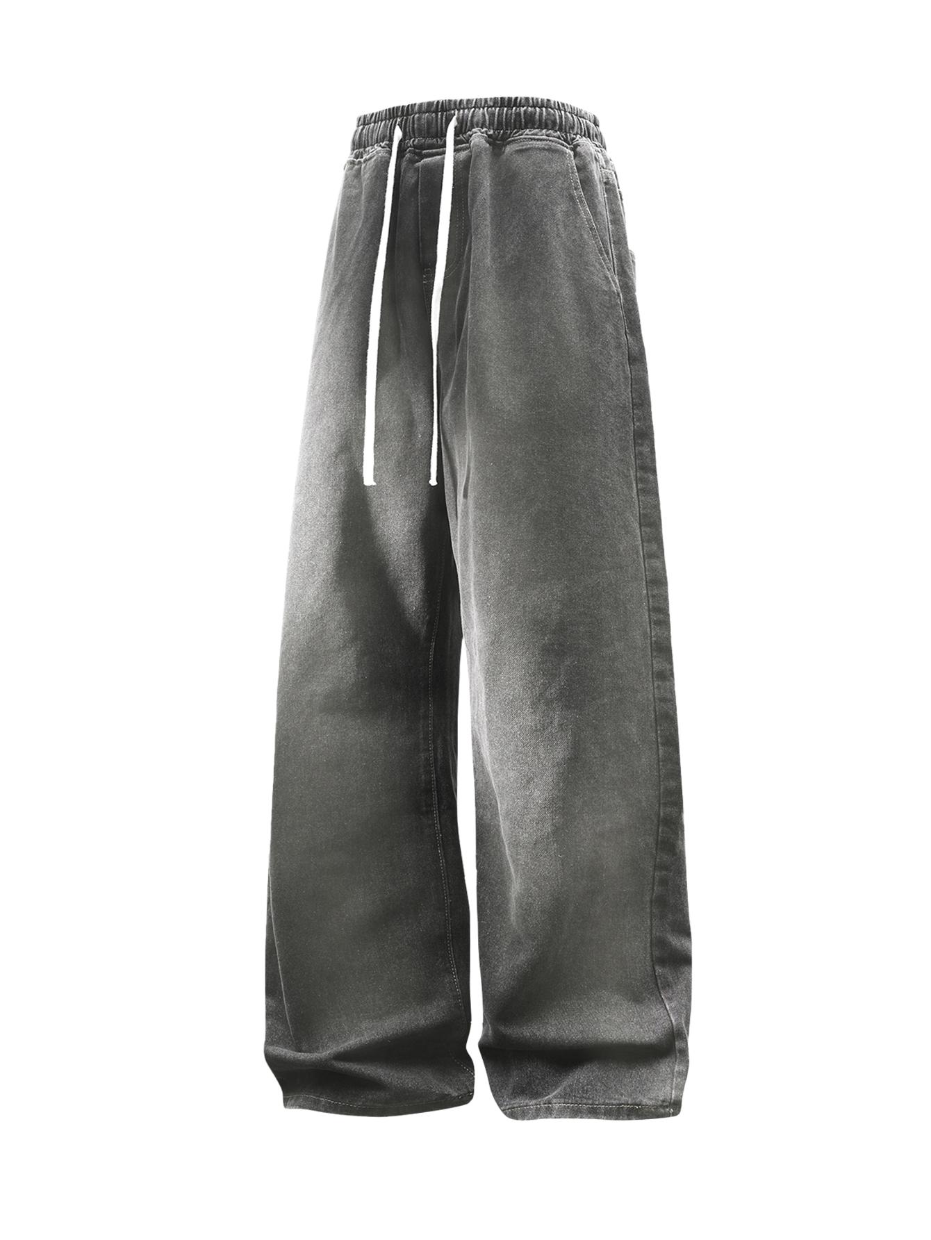 CCCMAI Men’s Vintage Loose Jeans Black Smoke Gray Blue Versatile Fashion Loose Jeans Menswear Streetwear Denim Pants Trouser Plain Pocket