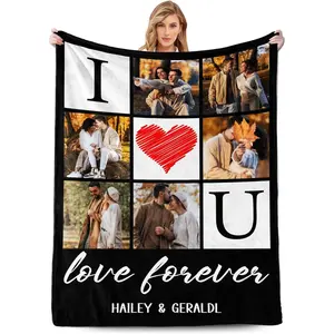 Click “Shop Chat”, Send Photos,Flannel Soft Modern Personal Photo Blanket with Text, Customizable via Shop Chat Photo Submission, Fast Next-Day Shipping, Personalized Gifts for Partners, Ideal for Christmas, Wedding, Birthday,summerwins summerwins