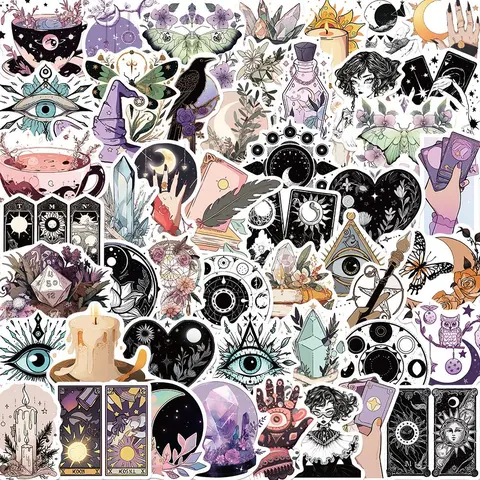 Witch Crystal Themed Sticker, 50pcs/set Waterproof Self Adhesive Decor Paper, Decor Sticker Funny Stickers for Gift Greeting Card Water Bottle Laptop Phone, Ornaments, Decal Set