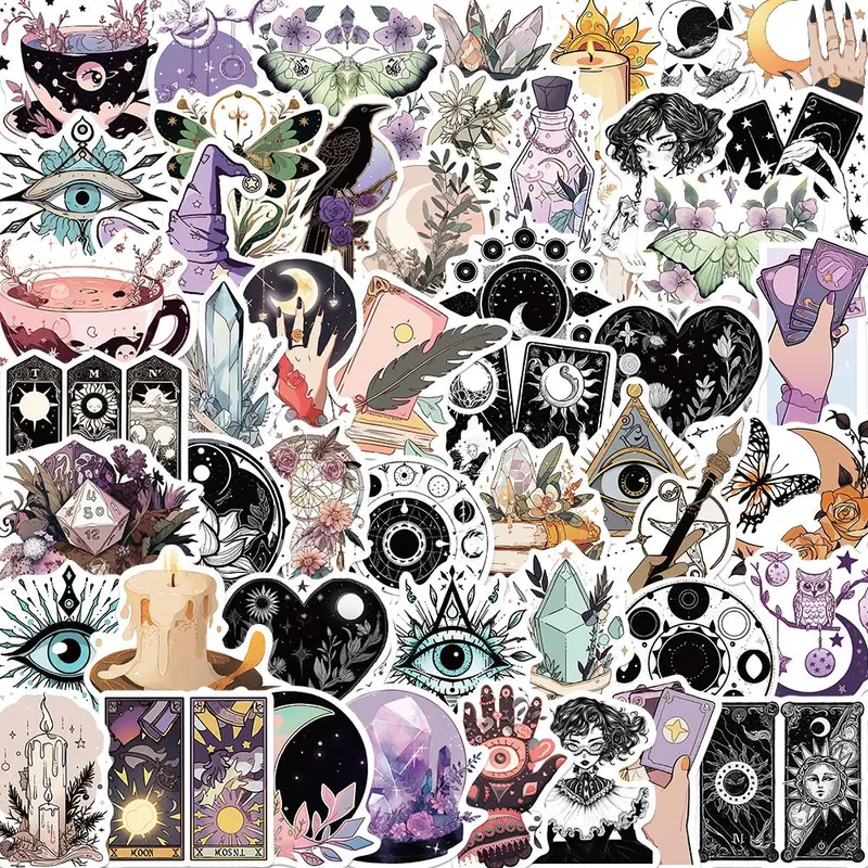 Witch Crystal Themed Sticker, 50pcs/set Waterproof Self Adhesive Decor Paper, Decor Sticker Funny Stickers for Gift Greeting Card Water Bottle Laptop Phone, Ornaments, Decal Set