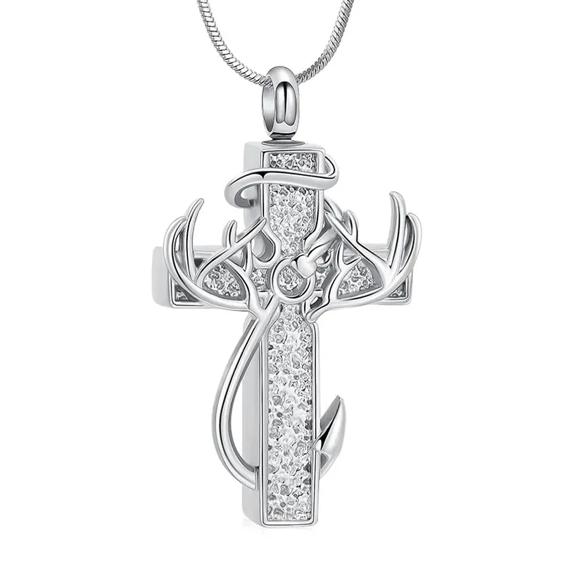 cross fish hook and deer Sterling Silver Antler Pendant Necklace for Men, Cross Deer Store Properly Camo Cross, Deer Horns, Fish