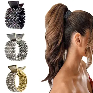 3 Pack Small Hair Clips for High Ponytail, Nonslip Metal Rhinestone Hairclips, Ponytail Holder, High Ponytail Claw Clip, Decorative Hairpins, Hair Accessories for Women and Girls