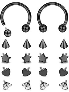 9 Pairs of 16G Perforated Nasal Septum Steel Surgical Nose Hoop Female Horseshoe Earrings with Internal Thread Dai Cartilage Tragus Perforation Eyebrow Lip Nipple Surgical Steel