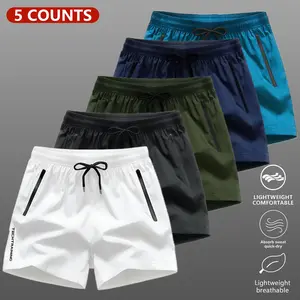 5 packs Men's Plain Solid Color Drawstring Pocket Shorts, Mens Clothing, Athleisure Casual Elastic Waist Pockets Shorts for Summer Breathable Men's Athletic Bottoms for Daily Wear,Summer Shorts SpringStatements
