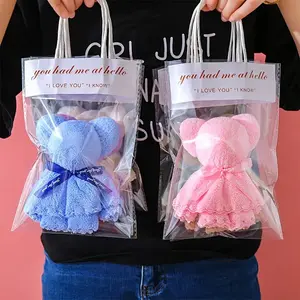 10/20-Piece Cute Bear Towel Gift Set with Transparent Bag, Perfect for Valentine's Day, Weddings, Birthdays, Mother's Day & Christmas Parties