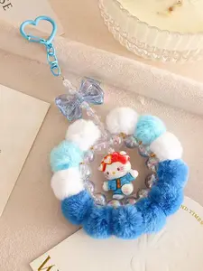 1pc Hello Kitty Plushie, Cute Cartoon Design, Fashionable Phone Chain, Keychain, Bag Charm, Car Accessory, Holiday Gift, Fuzzy Keychain
