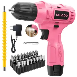 TALADO 12V Brushless Cordless Drill Set, Pink Lightweight Electric Power Driver for Women, Variable Speed LED Drill, 3/8-Inch Keyless Chuck, 22N.m High Torque All-in-One Home DIY Tool Kit Father's Day Gift