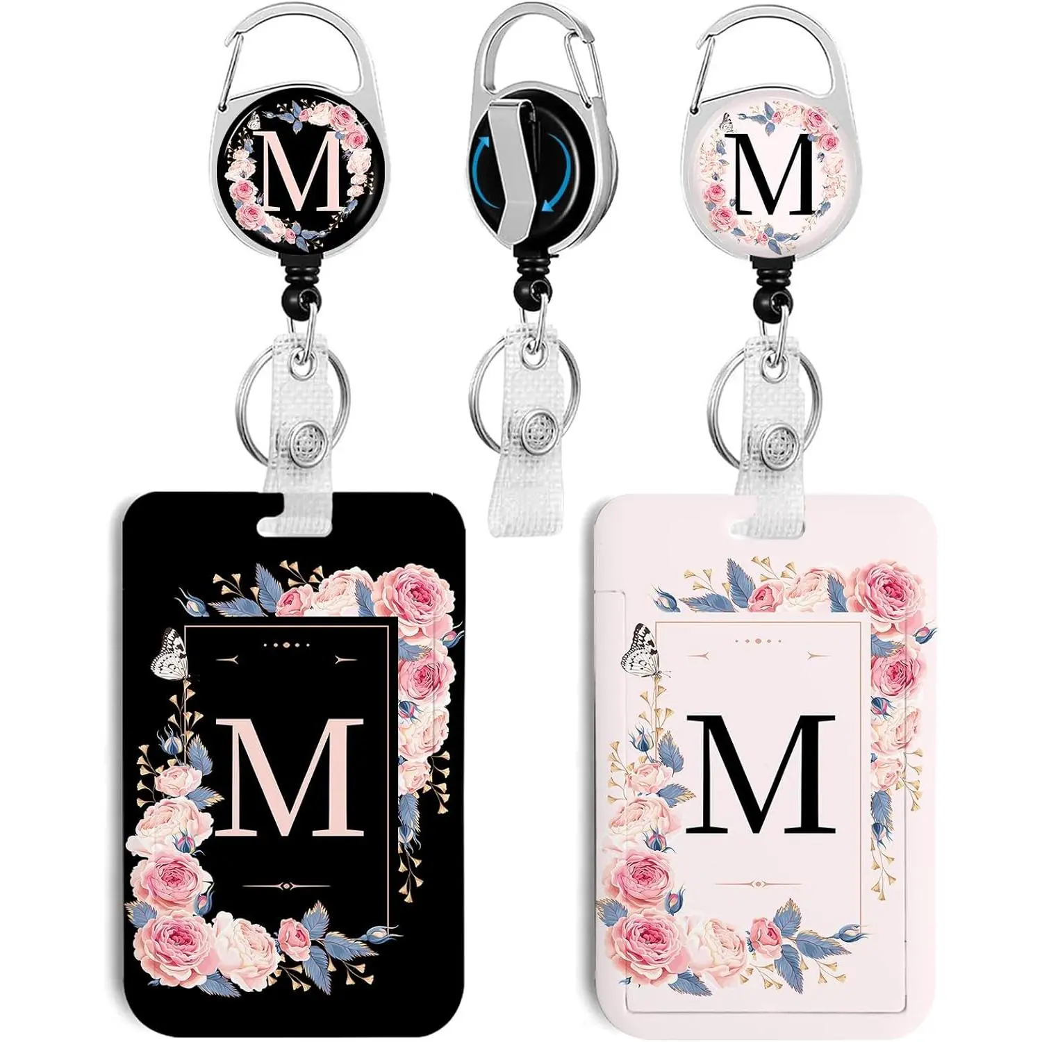 2 Pack A-Z Letter ID Badge Holder with Clip Badge Reels Retractable Heavy Duty,,ID Holder for School Nurse Office M