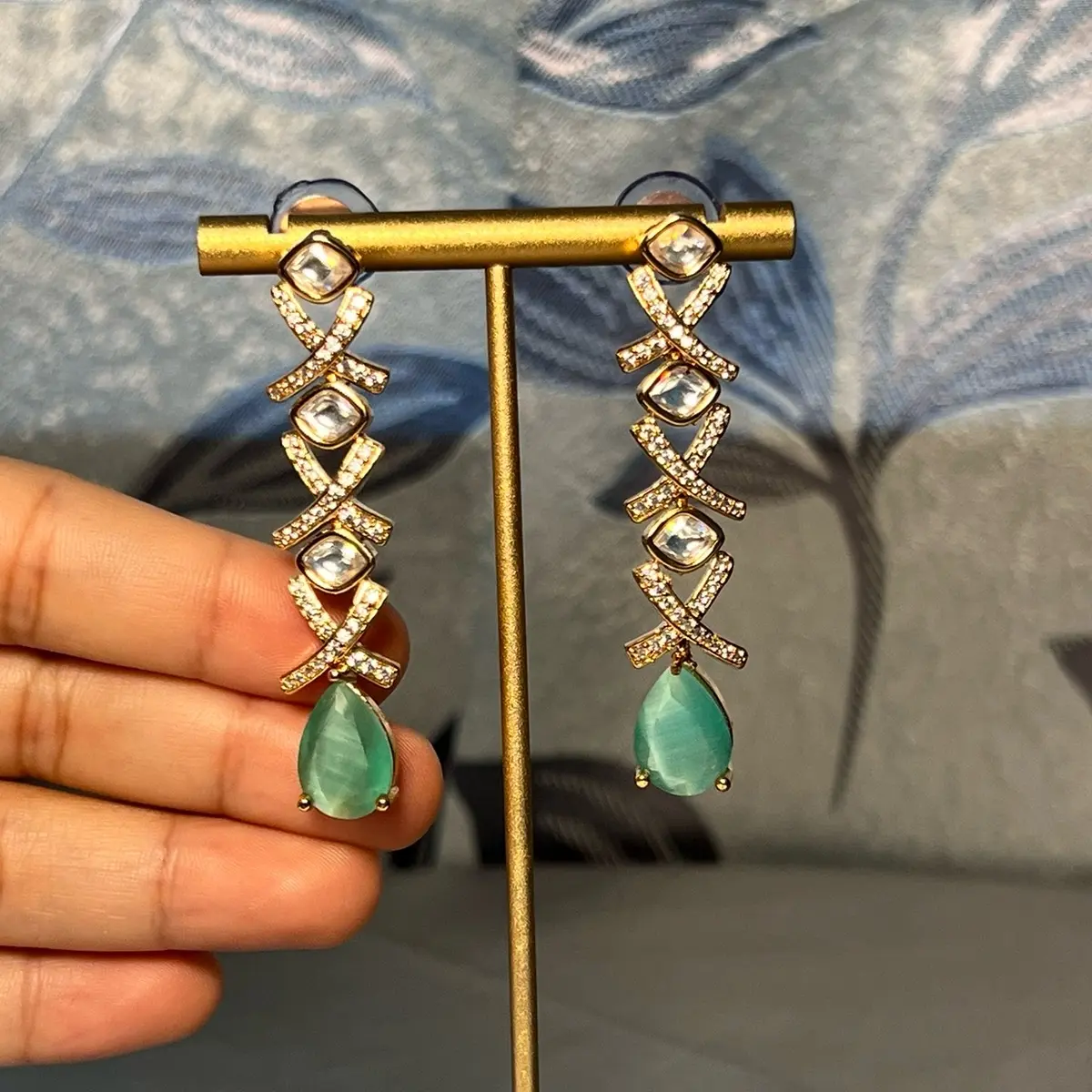 Mint Green Non tarnish Premium Moissanite Drop Earrings with Cubic Zirconia for Women