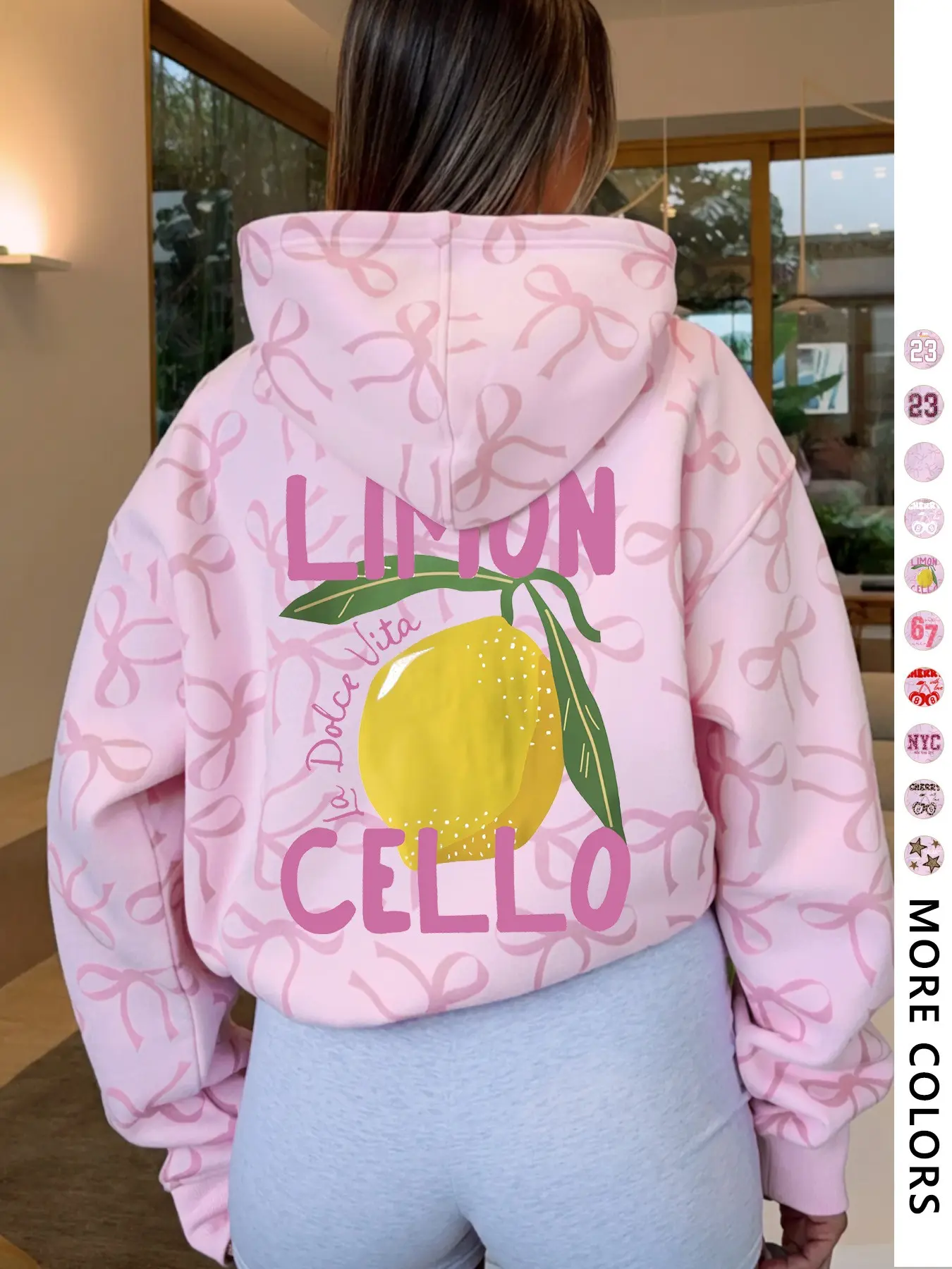 Women's Hooded Sweatshirt Lightweight with Bow Print, Pockets, Long Sleeve Fitted Casual Top Aesthetic, Spring & Fall Fashion, Perfect Gift for Valentine's Day, Casual Hooded Sweatshirts