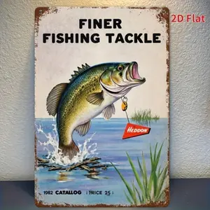 Aluminum Vintage Fishing Sign Retro Aluminum Wall Art 8x12 Inch Rustic Home Décor for Man Cave Wall Decor Aluminum Tackle Shop Art Gift Decoration
