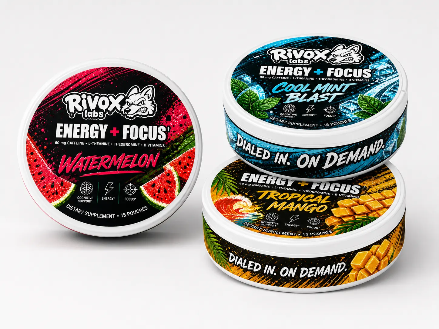 Rivox Focus Pouches Starter Sampler - 0 Nicotine Wellness Supplement, Try 3 Flavors, Save $14