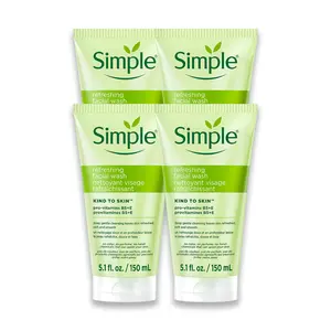 Simple Kind To Skin Refreshing Face Wash - Facial Cleanser with Vitamin B5 and E - Strengthens and Smooths Skin - Vegan, No Harsh Chemicals - 4 pc Holiday Wellness Skincare Set
