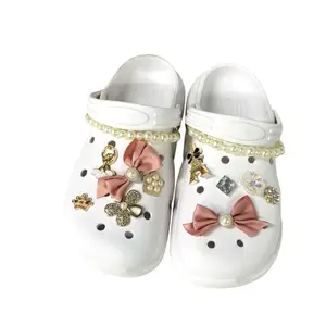 12PCS DIY Shoe Decoration Charm Pink Bow Tie Bling Designer Jewelry Accessories For Women Girls Luxury With Bling Girly Chains Fashion For Party Favors Birthday GiftsCute Bowkont& Flower Design Faux Peal Decor Charms,Tower & Crown Design