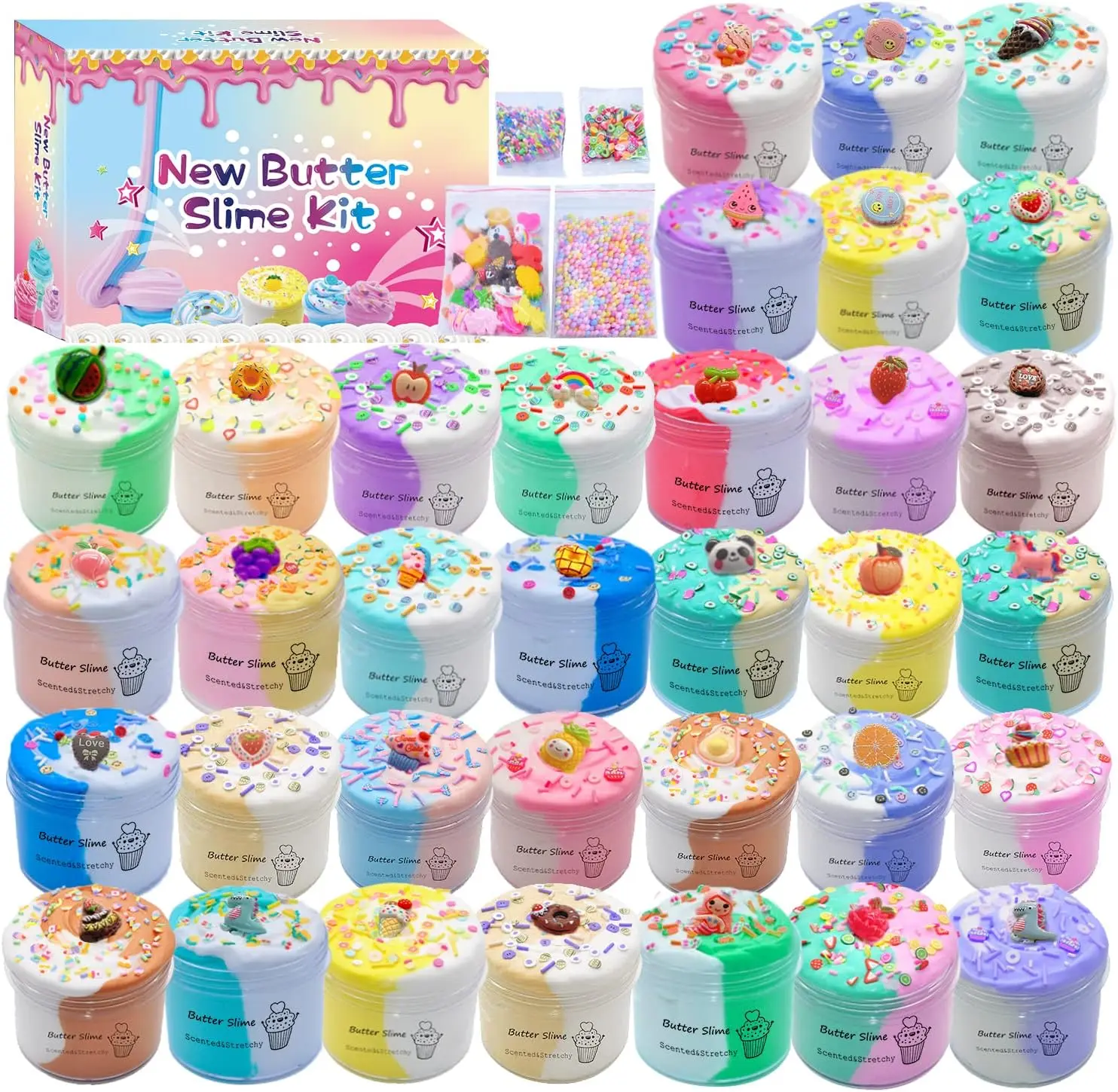 Fall Halloween Gift Butter Slime Kit – 34 Two-Toned Colorful Slimes, Stress Relief Toys & Party Favors for Kids (Ages 6-12)