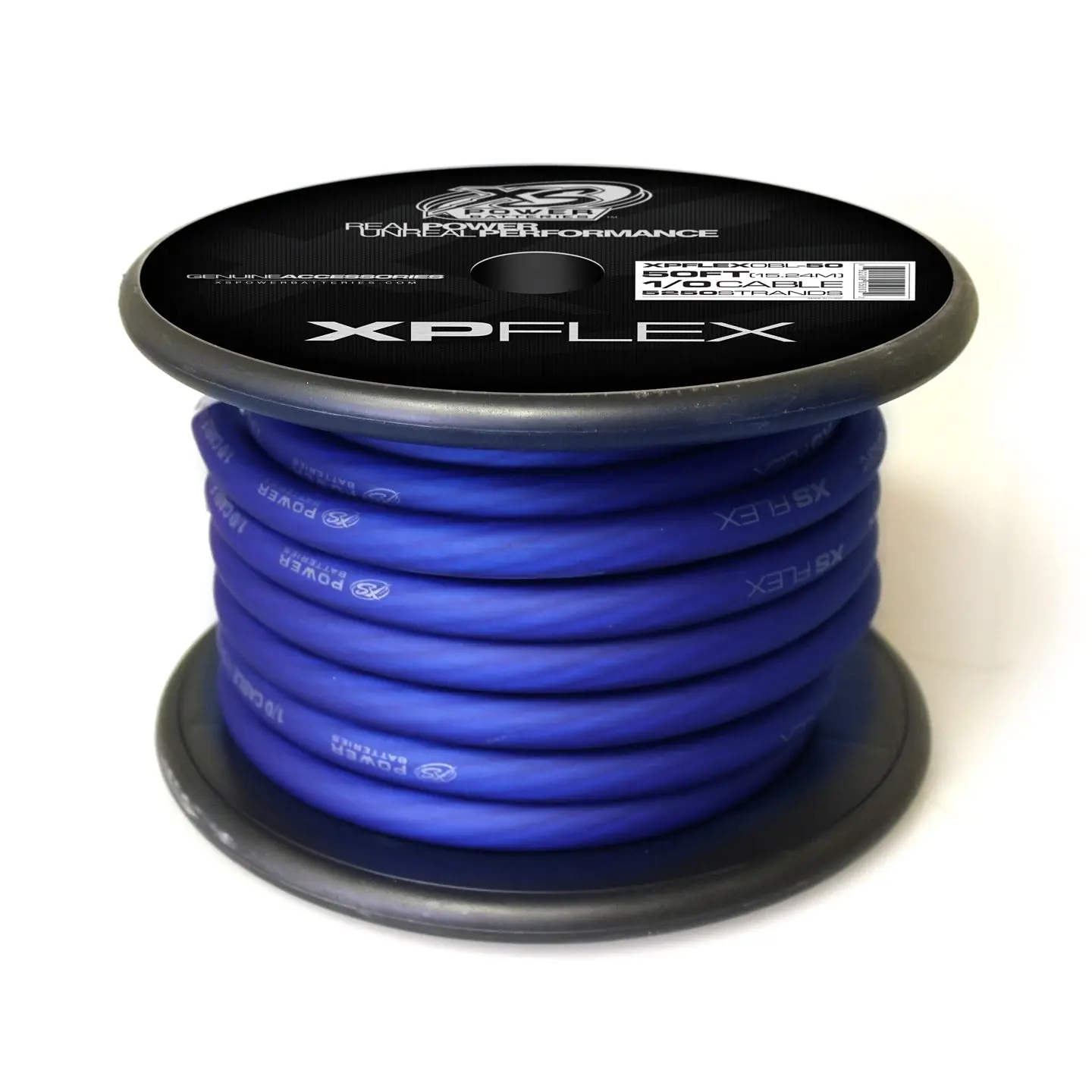 XS Power XPFLEX0BL-50 1/0 Power Cable - 50' Spool, 5250 Strands, 10% OFC, 90% CCA, Iced Blue 1/0 Cable