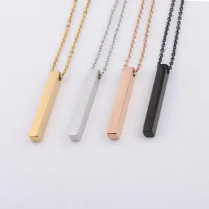 New Vertical Square Bar Pendant Charm Necklace for Women Men Stainless Steel Simple Geometric Neck Chain Jewelry Gift Кольца