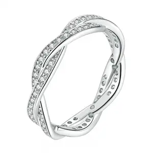 Twisted Infinity Celtic Knot Ring for Women - Cubic Zirconia Wedding Band Sterling Silver Ring, Stackable Silver Wedding Gift