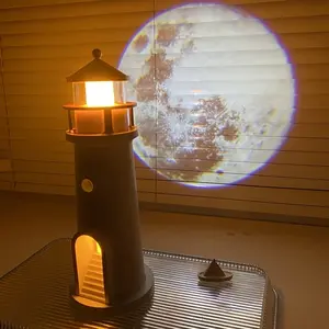 Elegant Lighthouse Night Light USB-Powered with Clear Moon Projection Sensitive Human-Sensor Switch Always-On Function Perfect for Valentine's Day Decor and Gifting