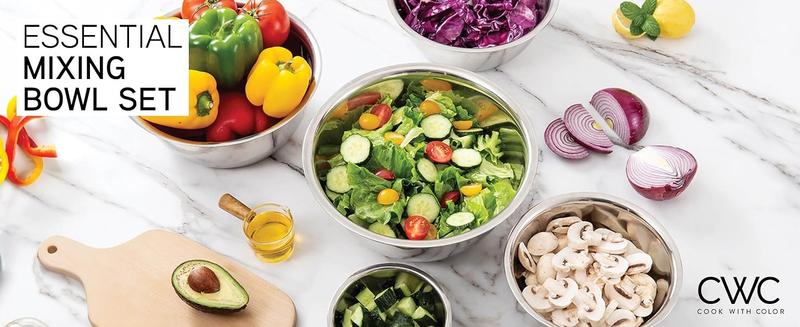 COOK WITH COLOR Stainless Steel Mixing Bowls - 6 Piece Stainless Steel Nesting Cookware Bowl Set includes 6 Prep Bowls - Multicolored Tableware Oil