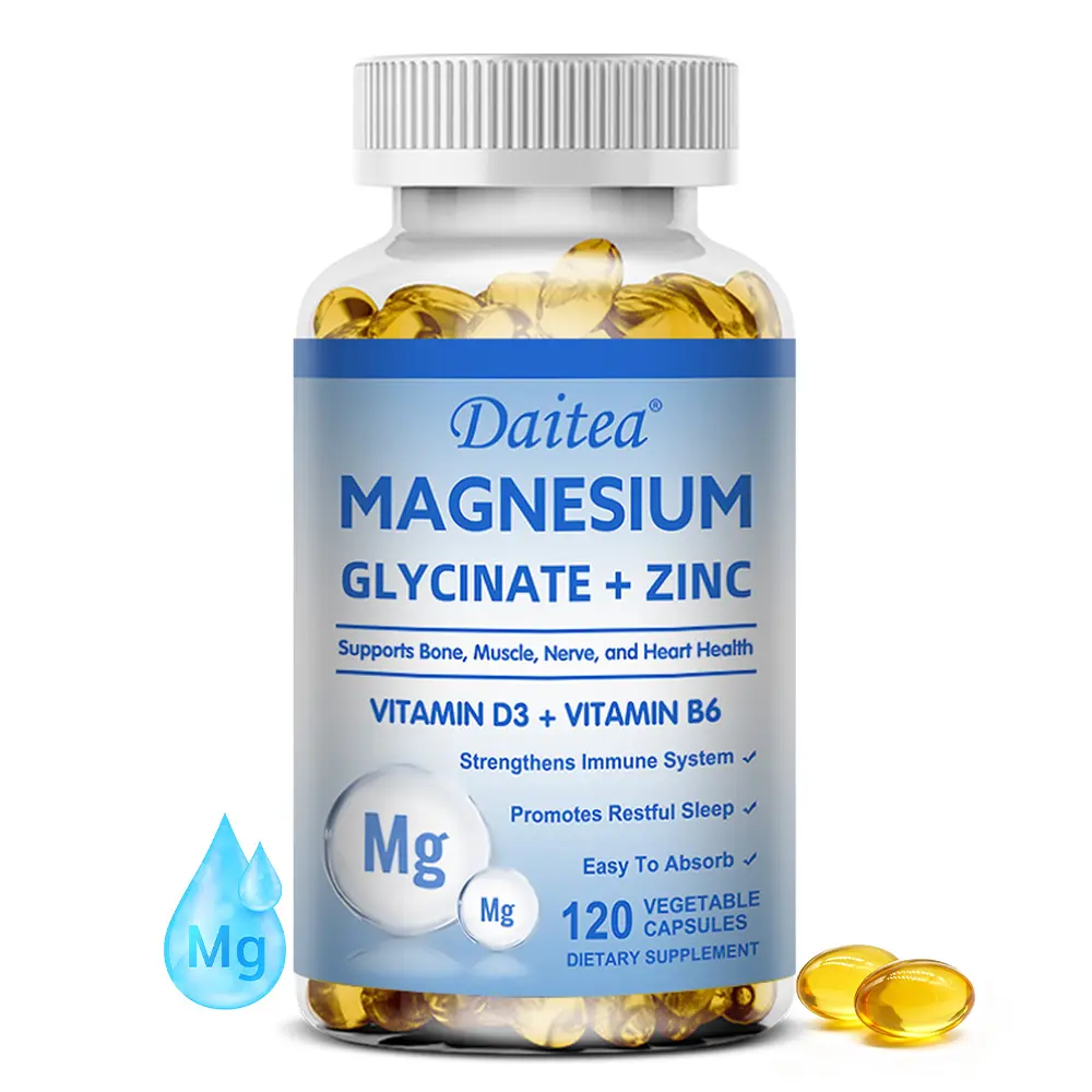 Daitea Magnesium Glycinate + Zinc + Vitamin D3 + Vitamin B6 Health Supplement,Support Bone and Sleep Health,120 Capsules