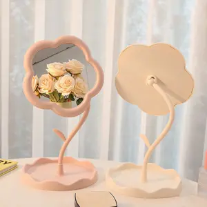 1pc Sunflower-Shaped Makeup Mirror with Dresser Mount, 360 Degree Rotatable, Polished Plastic Frame, Portable Tabletop Vanity Mirror with Jewelry Storage Case, No Electricity Needed, Ideal Mother's Day Gift