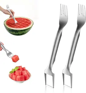 2-in-1 stainless steel fruit slicer,2025 new upgraded portable watermelon fork, fruit fork slicer suitable for home, party, camping and kitchen small tools(2)