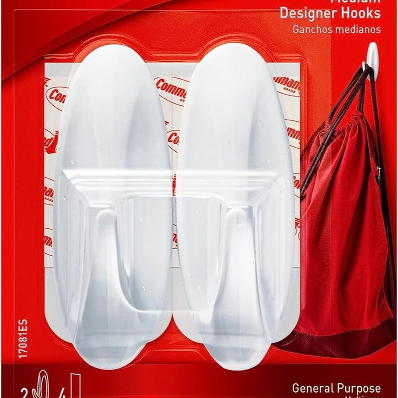 Medium Designer Hooks, Damage Free Hanging Wall Hooks with Adhesive Strips, No Tools Wall Hooks for Decorations in Living Spaces