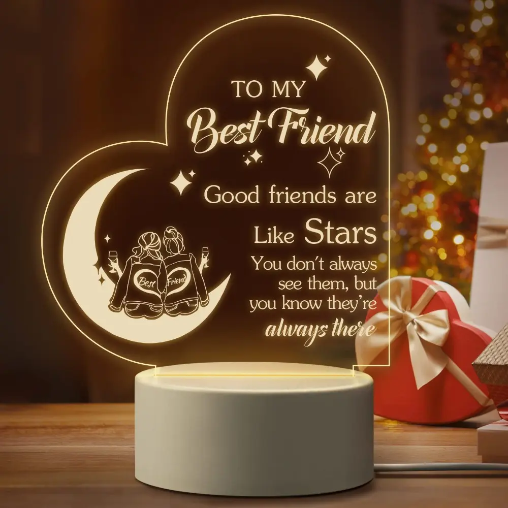 Engraved Heart Lamp Night Light for Home, Best Friend Unique Gift for Women's Birthday & Mother's Day Home Decor Plaque, Cherished