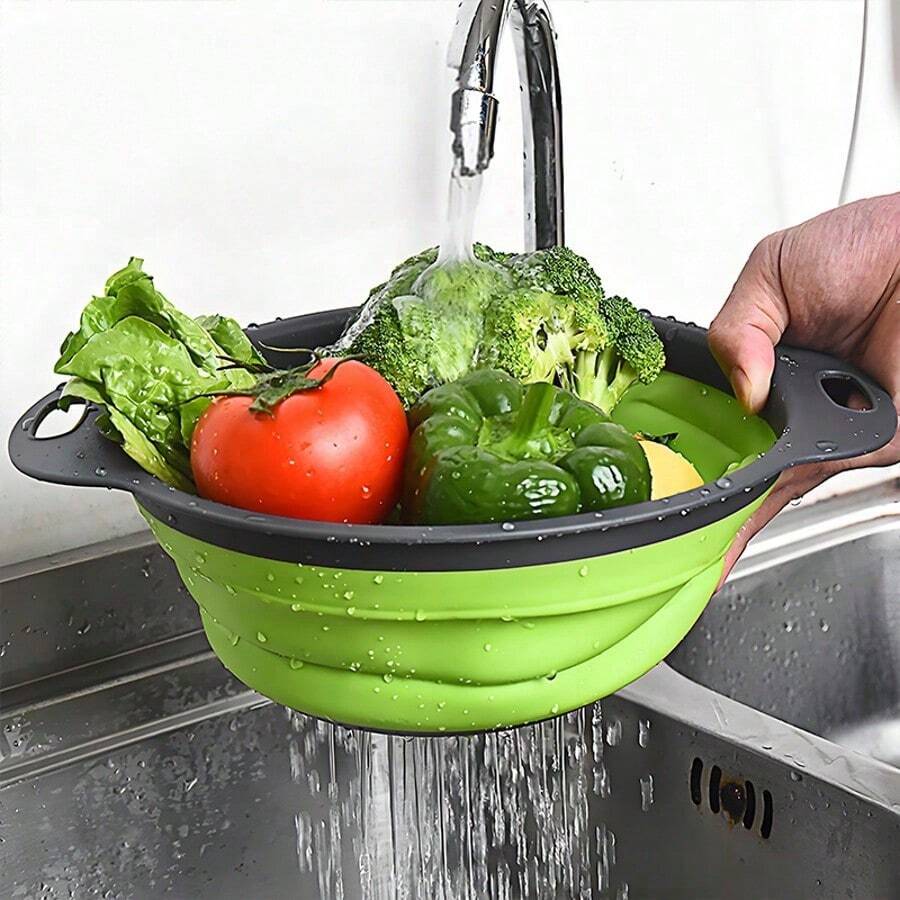 Collapsible Silicone Colander (Green) - Easy Storage, Ideal For Draining Pasta, Veggies & Fruits, Also Works As A Fruit/Berry Bowl, Must-Have For Campers